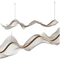 Modern Wave Shaped Chandelier With Gold Lines And White Shade For Interior Decor