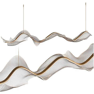 Modern Wave Shaped Chandelier With Gold Lines And White Shade For Interior Decor 3d model