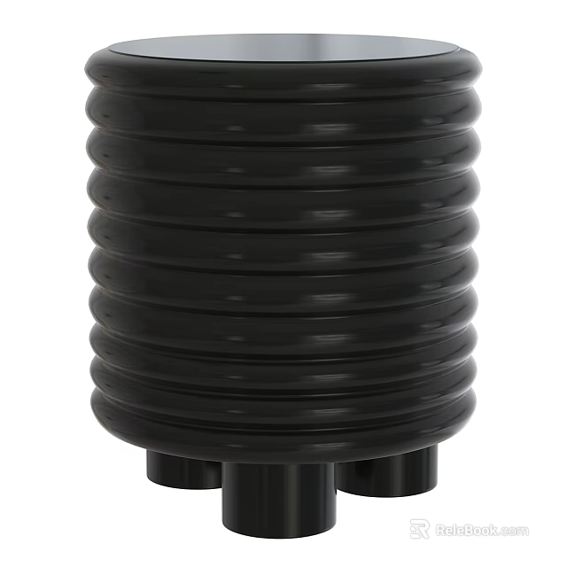 Elegant Black Ribbed Round Side Table With Durable Supporting Legs And Modern Design 3d model 