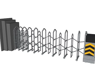 Retractable Metal Security Gate With Folding Structure And Control Panel Wheels 3d model