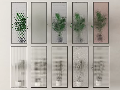 Modern Interior Room Dividers With Glass Panels Textured Patterns And Green Plants 3d model