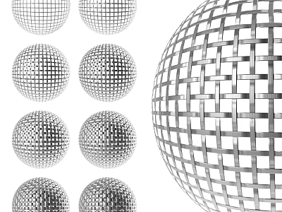 Silver Metal Mesh Sphere Decorative Ornament Set With Various Sizes 3d model