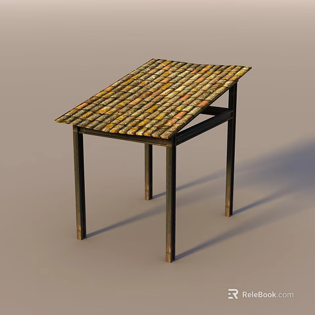 Unique Tiled Roof Design Table With Black Metal Legs And Sturdy Structure 3d model 