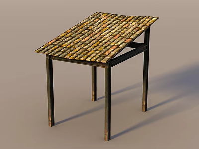 Unique Tiled Roof Design Table With Black Metal Legs And Sturdy Structure 3d model