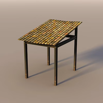 Unique Tiled Roof Design Table With Black Metal Legs And Sturdy Structure 3d model