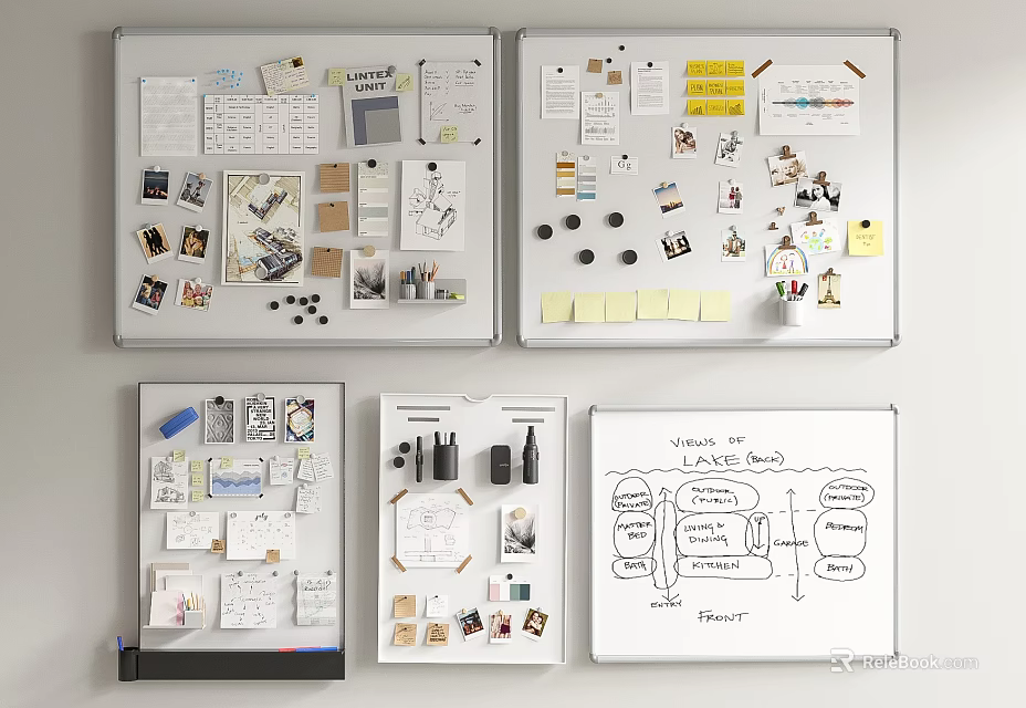 Creative Workstation Display Featuring Musical Instruments Art Supplies Sketch Notes And 3d model 