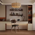 Modern Study Room Interior Design With Writing Desk Wooden Chair And Bookshelves