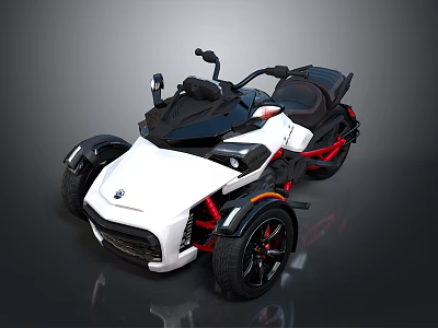 White and Black Three Wheeled Motorcycle with Red Frame Accents Modern Sporty Design Front Dual Wheels 3d model