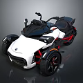 White and Black Three Wheeled Motorcycle with Red Frame Accents Modern Sporty Design Front Dual Wheels