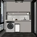 Modern Home Balcony Design With Washing Machine White Cabinets Sink Storage Shelves And City View