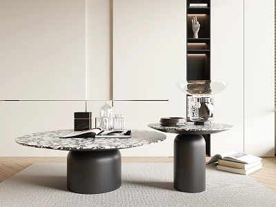 Modern Coffee Table With Marble Top Black Base And Books In Living Room 3d model