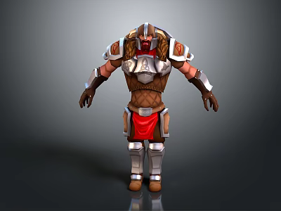 3D Warrior Character in Detailed Metal Leather Armor With Red Cloth Accents 3d model