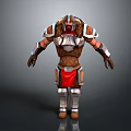 3D Warrior Character in Detailed Metal Leather Armor With Red Cloth Accents