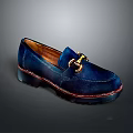 Stylish Navy Blue Loafers With Golden Buckle And Thick Sole For Daily Fashion Wear