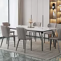 Modern Dining Table Set With Marble Top Six Grey Chairs And Window View Interior 3d model