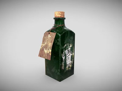 Green Medical Device Bottle With Cork Stopper Paper Label And Text Patterns 3d model
