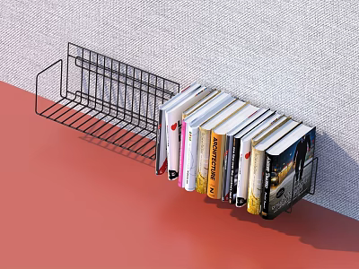 Wall Mounted Metal Bookshelf with Colorful Books and Magazines on 3d model