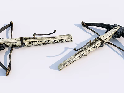 Traditional Crossbow Weapon With Wooden Frame Intricate Carvings And Leather Straps 3d model