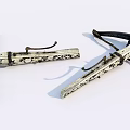 Traditional Crossbow Weapon With Wooden Frame Intricate Carvings And Leather Straps