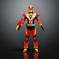 Red And Yellow Black Warrior Armor With Detailed Helmet And Costume Design