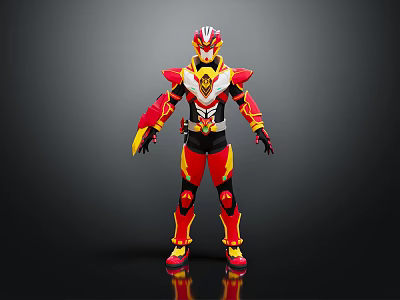 Red And Yellow Black Warrior Armor With Detailed Helmet And Costume Design 3d model