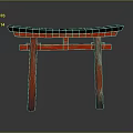 Red Traditional Japanese Torii Gate With Black Top And Wooden Frame