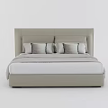 Modern Double Bed With Beige Upholstered Headboard And Neutral Bedding Pillows 3d model