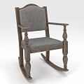 Classic Wooden Rocking Chair with Gray Fabric Seat and Armrests for Home Use