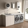 Modern Laundry Room Interior With Washing Machine Dryer Sink And Cabinets