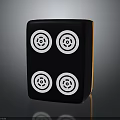 Modern Black Square Decorative Object With Four White Circular Target Like Patterns