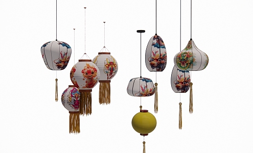 National tide chandelier lantern palace lamp 3d model