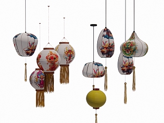 National tide chandelier lantern palace lamp 3d model