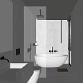 Modern Light Gray Bathroom With White Bathtub Shower Area And Windows