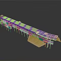 Detailed Architectural 3D Model Of Wooden Long Structure With Support Pillars And Sandy Base