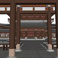 Traditional Chinese Ancient Architecture With Multi Story Pavilion Tiled Roofs And Wooden Courtyard
