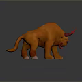 Orange Mythical Creature 3D Character With Red Horns White Claws And Fur