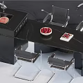 Modern Dining Table Set With Black Marble Top And Metal Frame Chairs 3d model