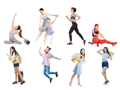 Group of People Doing Various Activities With Dancing Running Skateboarding And Shopping 3d model