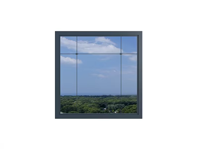 Black Framed Mirror Reflecting Blue Sky White Clouds Green Trees And Distant Hills 3d model