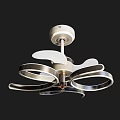 Modern Curved Metallic Chandelier With Circular Rings And White Shade In Interior Space