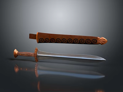 Traditional Decorative Sword Featuring Wooden Scabbard Ornate Hilt And Sharp Metal Blade 3d model