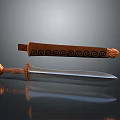 Traditional Decorative Sword Featuring Wooden Scabbard Ornate Hilt And Sharp Metal Blade