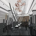 Modern Exhibition Hall With White Structural Installations Display Screens And Shiny Floor