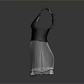 Black And Gray Spaghetti Strap Dress With Lace Up Back Pleated Skirt And Blue Trim