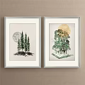 Framed Landscape Paintings Featuring Moon Pine Trees Sun Trees And Open Book Design 3d model