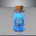 Blue Glass Bottle With Cork Stopper And Intricate Decorative Pattern Glowing Blue Liquid