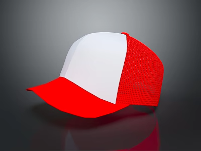 Red And White Mesh Baseball Cap With Stylish Design For Casual Wear 3d model