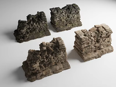 Ancient Stone Building Ruins Featuring Various Broken Wall Structures And Textures 3d model