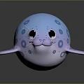 Cartoon Seal Character with Blue Purple Gradient Body Big Eyes White Whiskers and Blue Spots