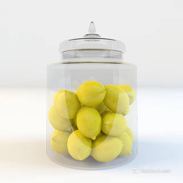 Ceramic Jar Filled With Fresh Lemons And Transparent Pointed Lid 3d model 